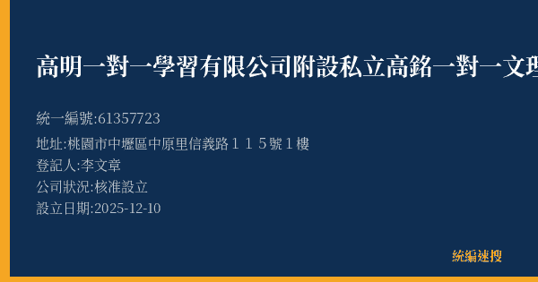 高明一對一學習有限公司附設私立高銘一對一文理短期補習班內壢分班的照片-統編 61357723(桃園市) 公司登記資料與營業項目詳細圖表