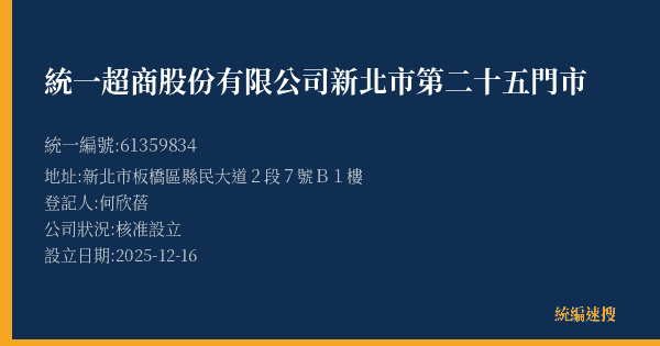 統一超商股份有限公司新北市第二十五門市的照片-統編 61359834(新北市) 公司登記資料與營業項目詳細圖表