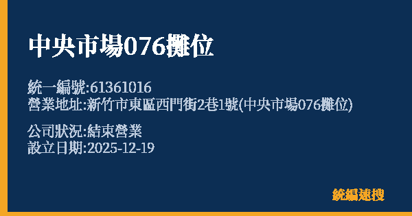中央市場076攤位的照片-統編 61361016 公司登記資料與營業項目詳細圖表