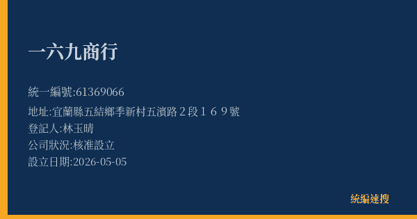 一六九商行的照片-統編 61369066 公司登記資料與營業項目詳細圖表