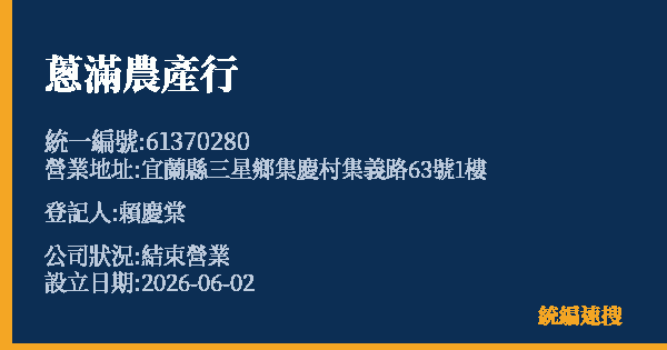 蔥滿農產行的照片-統編 61370280 公司登記資料與營業項目詳細圖表