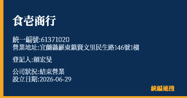 食壱商行的照片-統編 61371020 公司登記資料與營業項目詳細圖表