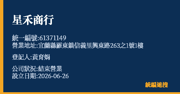 星禾商行的照片-統編 61371149 公司登記資料與營業項目詳細圖表