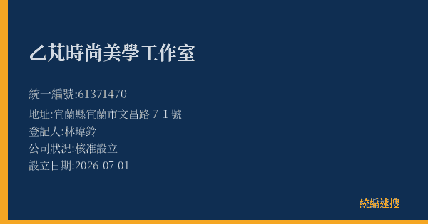 乙芃時尚美學工作室的照片-統編 61371470 公司登記資料與營業項目詳細圖表