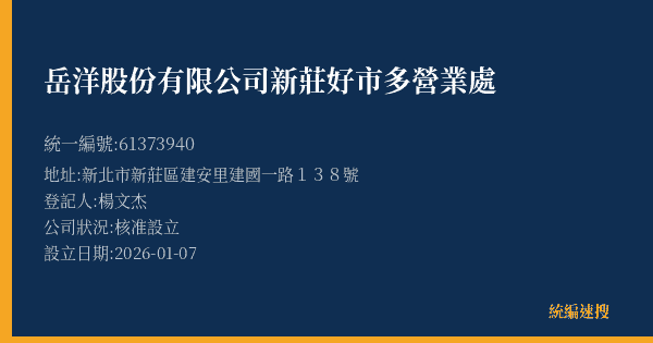 岳洋股份有限公司新莊好市多營業處的照片-統編 61373940(新北市) 公司登記資料與營業項目詳細圖表