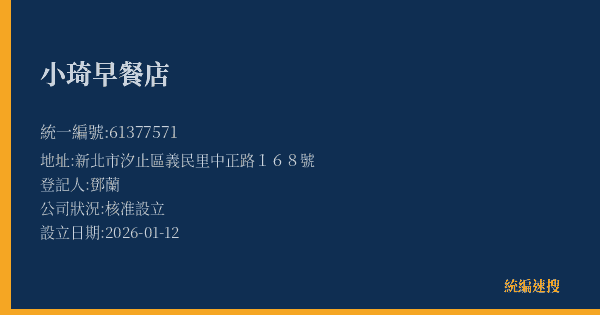 小琦早餐店的照片-統編 61377571(新北市) 公司登記資料與營業項目詳細圖表