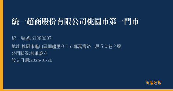 統一超商股份有限公司桃園市第一門市的照片-統編 61380007 公司登記資料與營業項目詳細圖表