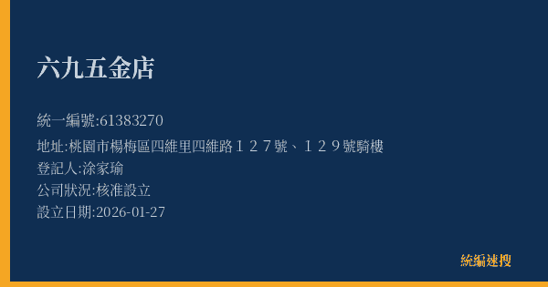 六九五金店的照片-統編 61383270(桃園市) 公司登記資料與營業項目詳細圖表