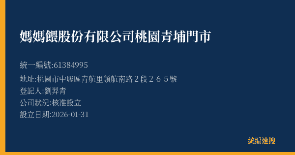媽媽餵股份有限公司桃園青埔門市的照片-統編 61384995(桃園市) 公司登記資料與營業項目詳細圖表
