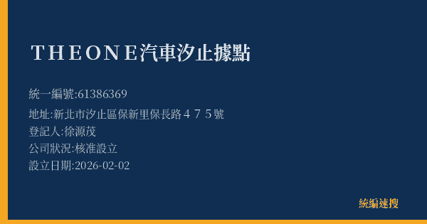 THE ONE汽車汐止據點的照片-統編 61386369(新北市) 公司登記資料與營業項目詳細圖表