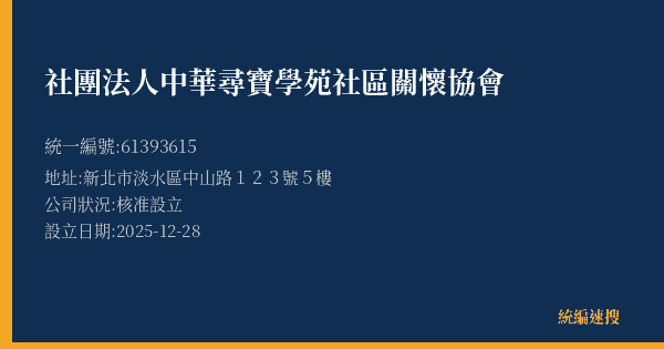 社團法人中華尋寶學苑社區關懷協會的照片-統編 61393615 公司登記資料與營業項目詳細圖表