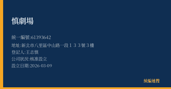 慎劇場的照片-統編 61393642(新北市) 公司登記資料與營業項目詳細圖表