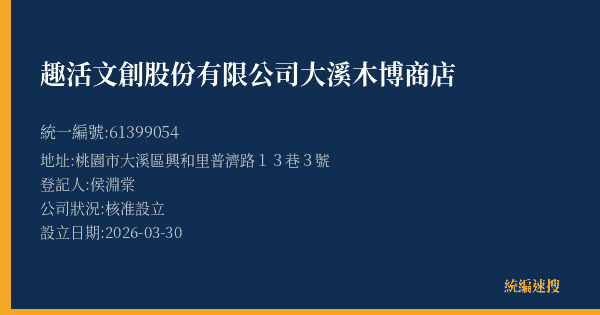 趣活文創股份有限公司大溪木博商店的照片-統編 61399054(桃園市) 公司登記資料與營業項目詳細圖表