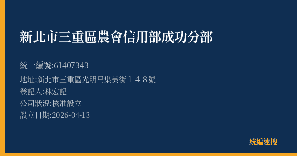 新北市三重區農會信用部成功分部的照片-統編 61407343(新北市) 公司登記資料與營業項目詳細圖表