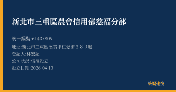 新北市三重區農會信用部慈福分部的照片-統編 61407809(新北市) 公司登記資料與營業項目詳細圖表