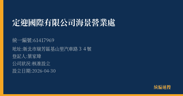 定迎國際有限公司海景營業處的照片-統編 61417969(新北市) 公司登記資料與營業項目詳細圖表