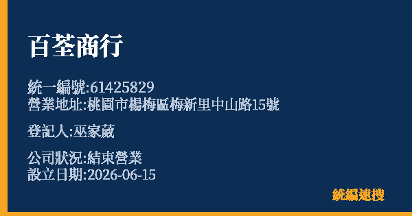 百荃商行的照片-統編 61425829 公司登記資料與營業項目詳細圖表