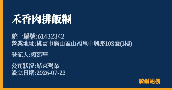 禾香肉排飯糰的照片-統編 61432342 公司登記資料與營業項目詳細圖表