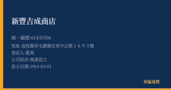 新豐吉成商店的照片-統編 61435506(南投縣) 公司登記資料與營業項目詳細圖表