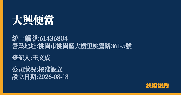 大興便當的照片-統編 61436804 公司登記資料與營業項目詳細圖表