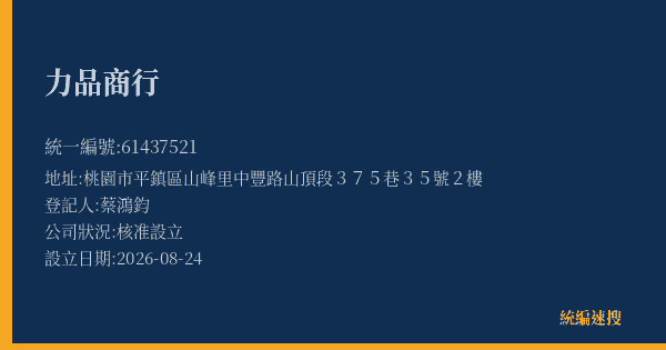 力品商行的照片-統編 61437521(桃園市) 公司登記資料與營業項目詳細圖表