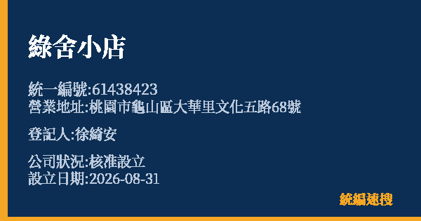 綠舍小店的照片-統編 61438423 公司登記資料與營業項目詳細圖表