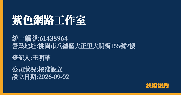 紫色網路工作室的照片-統編 61438964(桃園市) 公司登記資料與營業項目詳細圖表