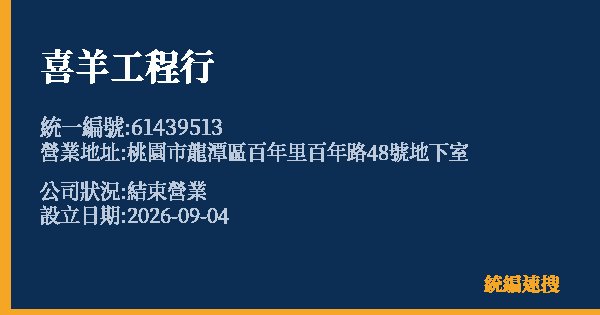 喜羊工程行的照片-統編 61439513(桃園市) 公司登記資料與營業項目詳細圖表