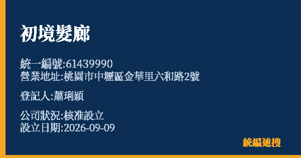 初境髮廊的照片-統編 61439990(桃園市) 公司登記資料與營業項目詳細圖表