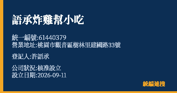 語承炸雞幫小吃的照片-統編 61440379(桃園市) 公司登記資料與營業項目詳細圖表