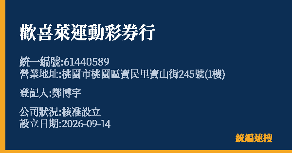 歡喜萊運動彩券行的照片-統編 61440589(桃園市) 公司登記資料與營業項目詳細圖表