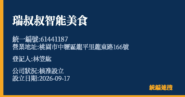 瑞叔叔智能美食的照片-統編 61441187(桃園市) 公司登記資料與營業項目詳細圖表