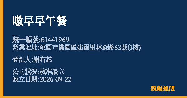 嗷早早午餐的照片-統編 61441969(桃園市) 公司登記資料與營業項目詳細圖表