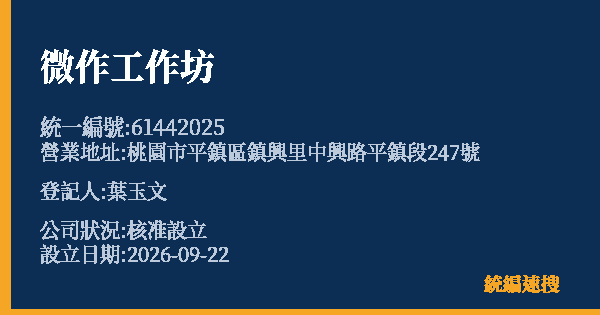 微作工作坊的照片-統編 61442025(桃園市) 公司登記資料與營業項目詳細圖表