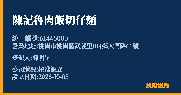 陳記魯肉飯切仔麵的照片-統編 61445000(桃園市) 公司登記資料與營業項目詳細圖表