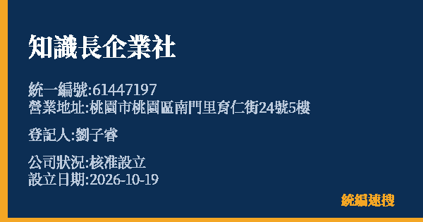 知識長企業社的照片-統編 61447197(桃園市) 公司登記資料與營業項目詳細圖表