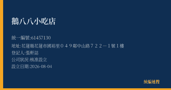 鵝八八小吃店的照片-統編 61457130(花蓮縣) 公司登記資料與營業項目詳細圖表
