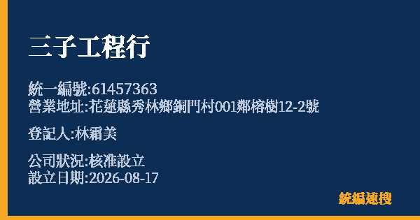 三子工程行的照片-統編 61457363(花蓮縣) 公司登記資料與營業項目詳細圖表