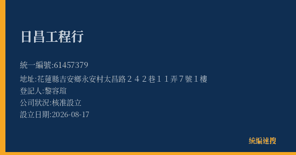 日昌工程行的照片-統編 61457379(花蓮縣) 公司登記資料與營業項目詳細圖表