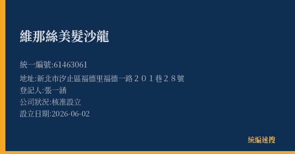 維那絲美髮沙龍的照片-統編 61463061(新北市) 公司登記資料與營業項目詳細圖表