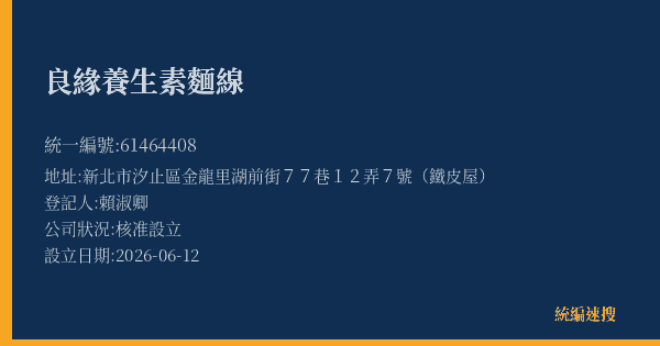 良緣養生素麵線的照片-統編 61464408(新北市) 公司登記資料與營業項目詳細圖表