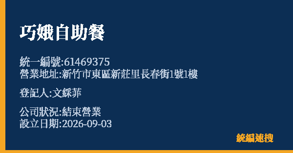 巧娥自助餐的照片-統編 61469375 公司登記資料與營業項目詳細圖表