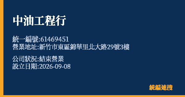 中油工程行的照片-統編 61469451(新竹市) 公司登記資料與營業項目詳細圖表
