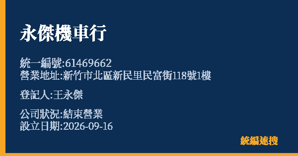 永傑機車行的照片-統編 61469662(新竹市) 公司登記資料與營業項目詳細圖表