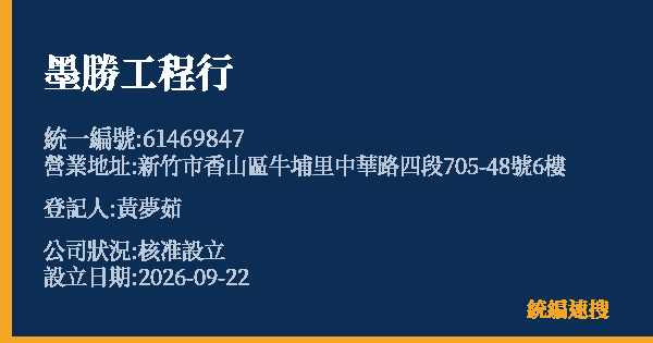 墨勝工程行的照片-統編 61469847(新竹市) 公司登記資料與營業項目詳細圖表