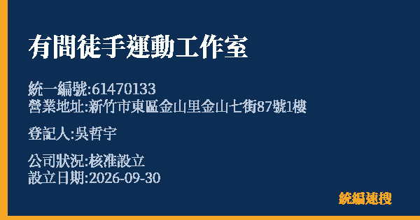 有間徒手運動工作室的照片-統編 61470133(新竹市) 公司登記資料與營業項目詳細圖表