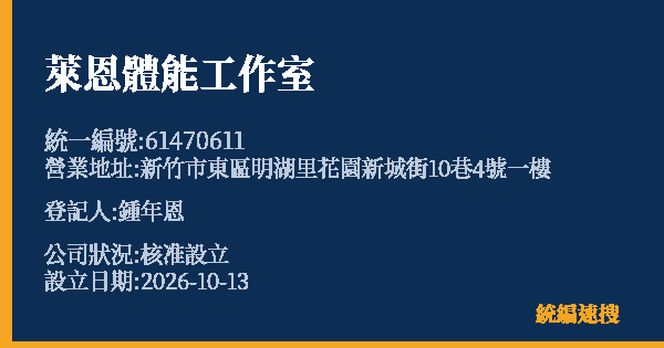 萊恩體能工作室的照片-統編 61470611(新竹市) 公司登記資料與營業項目詳細圖表