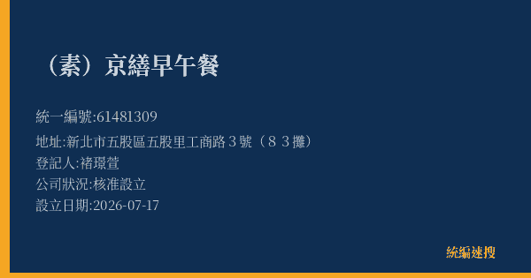 (素)京繕早午餐的照片-統編 61481309(新北市) 公司登記資料與營業項目詳細圖表