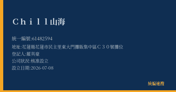 Chill山海的照片-統編 61482594(花蓮縣) 公司登記資料與營業項目詳細圖表