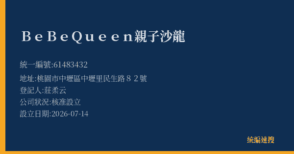 Be Be Queen親子沙龍的照片-統編 61483432(桃園市) 公司登記資料與營業項目詳細圖表